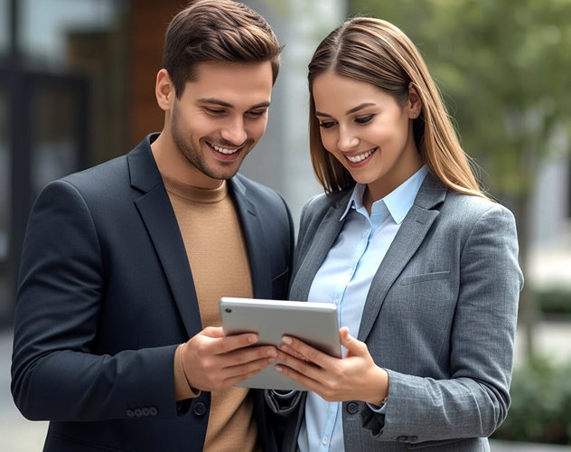 Partners reviewing tablet